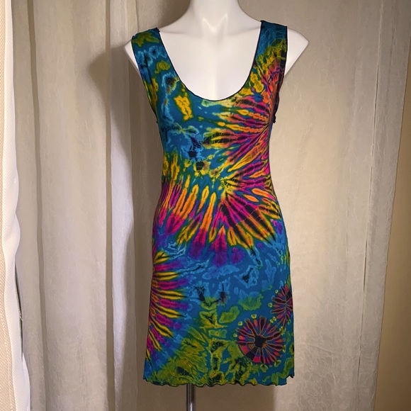 Dresses & Skirts - Tie Dye summer dress  beautiful ties down mid back size S/M
